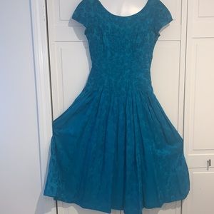 Marie St. Claire Teal Linen Blend Damask Dress Raised Detail Women’s Size 6